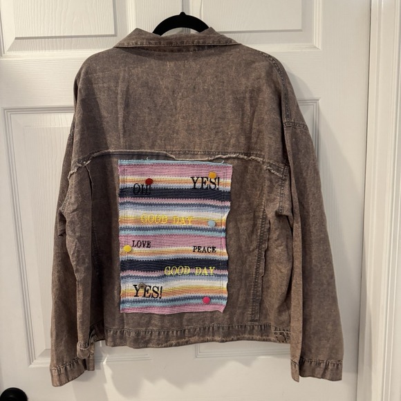 POL Jackets & Blazers - POL Sample Embroidery Patchwork Distressed Brown Jacket Womens Sz S Oversized